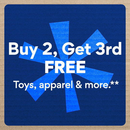 Buy 2, Get 3rd Free Toys, Apparel & more.**